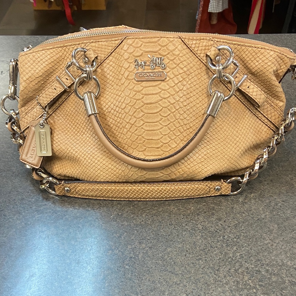 Coach Tan Embossed Python-Style Leather Satchel W… - image 1